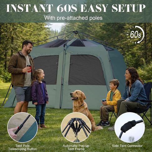Castle Unicorn Instant 6-8 Person Camping Tent with Porch, Large Family Cabin Tent with 2 Rooms, Tall & Spacious 60s Easy Setup, Waterproof Glamping Tent, Big Tents for Outdoor Camping Hiking Backyard in Kuwait