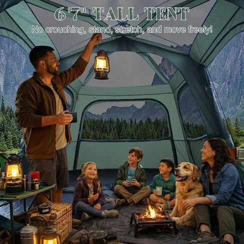 Castle Unicorn Instant 6-8 Person Camping Tent with Porch, Large Family Cabin Tent with 2 Rooms, Tall & Spacious 60s Easy Setup, Waterproof Glamping Tent, Big Tents for Outdoor Camping Hiking Backyard in Kuwait