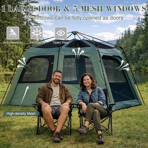 Castle Unicorn Instant 6-8 Person Camping Tent with Porch, Large Family Cabin Tent with 2 Rooms, Tall & Spacious 60s Easy Setup, Waterproof Glamping Tent, Big Tents for Outdoor Camping Hiking Backyard in Kuwait