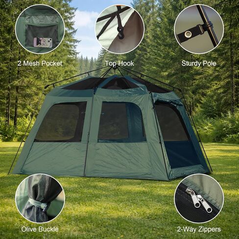 Castle Unicorn Instant 6-8 Person Camping Tent with Porch, Large Family Cabin Tent with 2 Rooms, Tall & Spacious 60s Easy Setup, Waterproof Glamping Tent, Big Tents for Outdoor Camping Hiking Backyard in Kuwait
