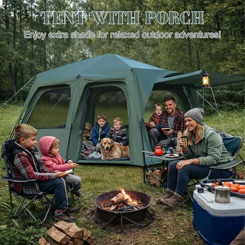 Castle Unicorn Instant 6-8 Person Camping Tent with Porch, Large Family Cabin Tent with 2 Rooms, Tall & Spacious 60s Easy Setup, Waterproof Glamping Tent, Big Tents for Outdoor Camping Hiking Backyard in Kuwait