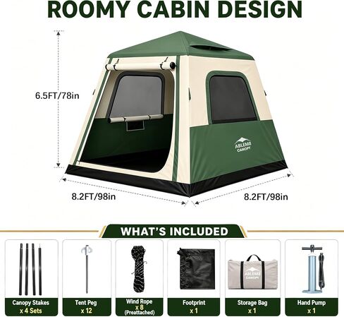 Inflatable Tents for Camping, Blow Up Tent House, Easy Setup Air Tent with Awning, Waterproof Glamping Tents for Camping Adult 4 Person (Green) in Kuwait