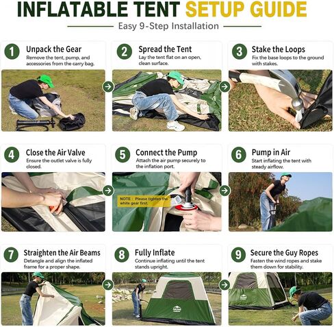 Inflatable Tents for Camping, Blow Up Tent House, Easy Setup Air Tent with Awning, Waterproof Glamping Tents for Camping Adult 4 Person (Green) in Kuwait