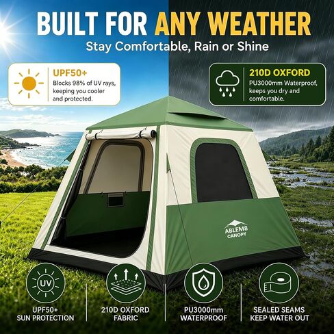 Inflatable Tents for Camping, Blow Up Tent House, Easy Setup Air Tent with Awning, Waterproof Glamping Tents for Camping Adult 4 Person (Green) in Kuwait
