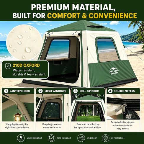 Inflatable Tents for Camping, Blow Up Tent House, Easy Setup Air Tent with Awning, Waterproof Glamping Tents for Camping Adult 4 Person (Green) in Kuwait