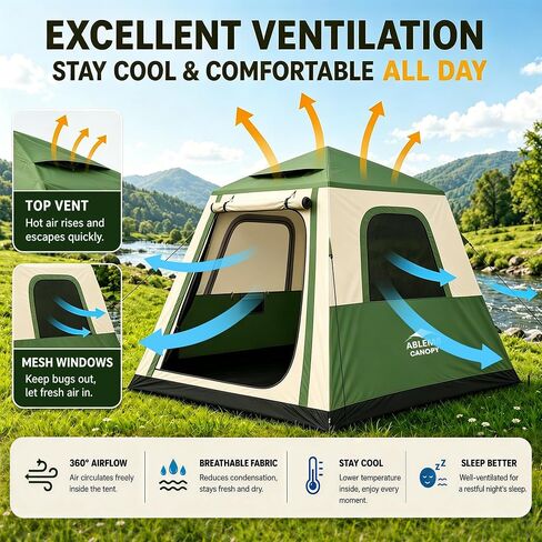 Inflatable Tents for Camping, Blow Up Tent House, Easy Setup Air Tent with Awning, Waterproof Glamping Tents for Camping Adult 4 Person (Green) in Kuwait