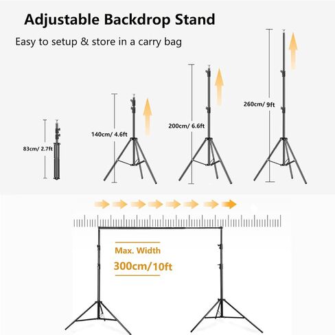 Photo Backdrop Stand Kit, 9x10ft Adjustable Background Stand Support Kit with Carry Bag & Sandbag for Photography, Parties, Wedding, Events Decoration in Kuwait