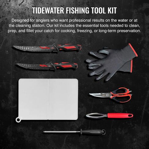 EGO Tidewater Fillet Tool Kit – Complete Fish Cleaning & Processing Set with Dual Fillet Knives, Scaler, Cutting Board, Scissors, Sharpener & Gloves – Freshwater & Saltwater Fishing in Saudi Arabia