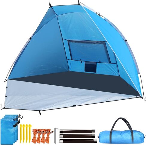 Chihee Beach Tent for 1/2/3 Person, Portable Camping Sun Shelter with Extended Floor, UV Protection Silver Coated Canopy, Privacy Changing Option, Wind Resistant with Sandbags, Lightweight Beach Shade in Kuwait
