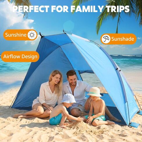Chihee Beach Tent for 1/2/3 Person, Portable Camping Sun Shelter with Extended Floor, UV Protection Silver Coated Canopy, Privacy Changing Option, Wind Resistant with Sandbags, Lightweight Beach Shade in Kuwait