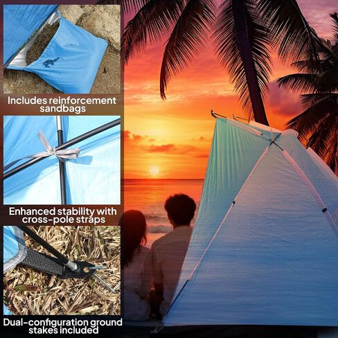 Chihee Beach Tent for 1/2/3 Person, Portable Camping Sun Shelter with Extended Floor, UV Protection Silver Coated Canopy, Privacy Changing Option, Wind Resistant with Sandbags, Lightweight Beach Shade in Kuwait