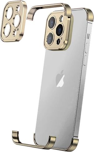 Losin Compatible with iPhone 14 Pro Case with Camera Lens Protector, Aluminum Metal Frameless, Borderless Design, Slim Thin & Lightweight, Shockproof Bumper Cover, for Women and Men (Gold) in Saudi Arabia