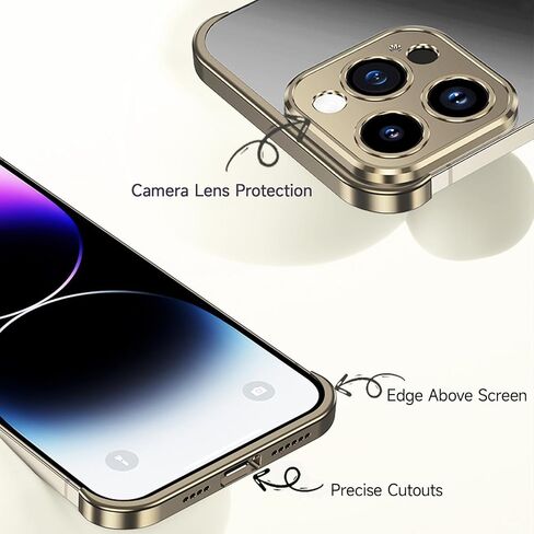 Losin Compatible with iPhone 14 Pro Case with Camera Lens Protector, Aluminum Metal Frameless, Borderless Design, Slim Thin & Lightweight, Shockproof Bumper Cover, for Women and Men (Gold) in Saudi Arabia