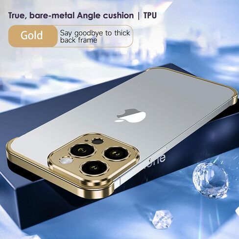 Losin Compatible with iPhone 14 Pro Case with Camera Lens Protector, Aluminum Metal Frameless, Borderless Design, Slim Thin & Lightweight, Shockproof Bumper Cover, for Women and Men (Gold) in Saudi Arabia