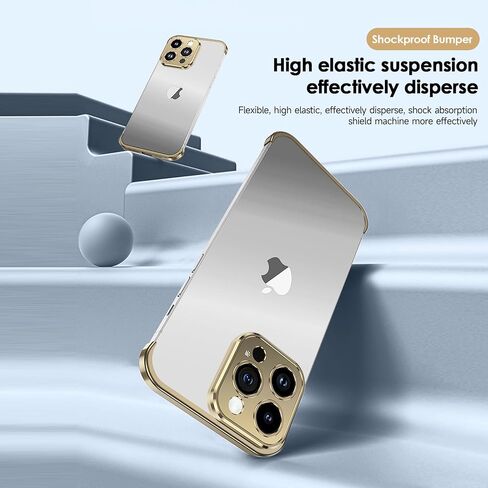 Losin Compatible with iPhone 14 Pro Case with Camera Lens Protector, Aluminum Metal Frameless, Borderless Design, Slim Thin & Lightweight, Shockproof Bumper Cover, for Women and Men (Gold) in Saudi Arabia