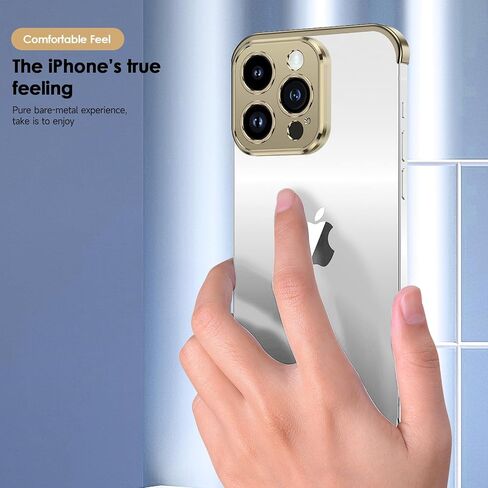Losin Compatible with iPhone 14 Pro Case with Camera Lens Protector, Aluminum Metal Frameless, Borderless Design, Slim Thin & Lightweight, Shockproof Bumper Cover, for Women and Men (Gold) in Saudi Arabia