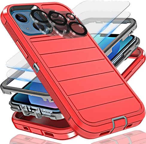 YmhxcY for iPhone 13 Mini Case, 2X Glass Screen and Camera Protector, 3 in 1 Heavy Duty Shockproof Drop Protection Stripe Rubber Cover for 13 Mini 5.4"-Black in Kuwait