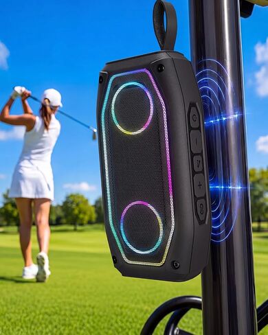 Qozybuds Magnetic Golf Speaker, 30W Portable Bluetooth 6.0 Golf Cart Speaker, IPX6 Waterproof, 30H Playtime, TWS Stereo, RGB Light, Shockproof Outdoor Speaker for Golf, Camping & Gifts in Kuwait