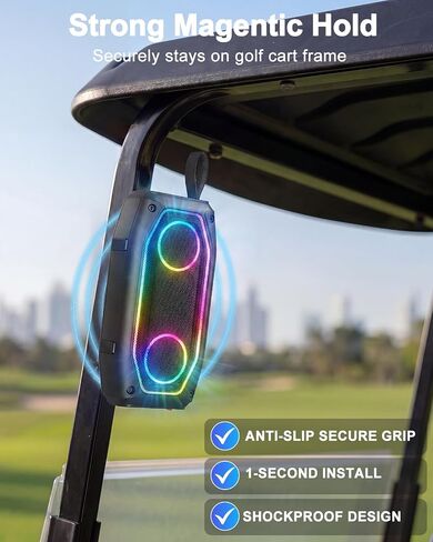 Qozybuds Magnetic Golf Speaker, 30W Portable Bluetooth 6.0 Golf Cart Speaker, IPX6 Waterproof, 30H Playtime, TWS Stereo, RGB Light, Shockproof Outdoor Speaker for Golf, Camping & Gifts in Kuwait
