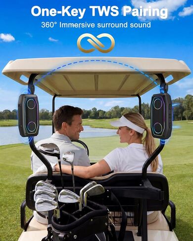 Qozybuds Magnetic Golf Speaker, 30W Portable Bluetooth 6.0 Golf Cart Speaker, IPX6 Waterproof, 30H Playtime, TWS Stereo, RGB Light, Shockproof Outdoor Speaker for Golf, Camping & Gifts in Kuwait