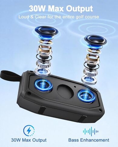 Qozybuds Magnetic Golf Speaker, 30W Portable Bluetooth 6.0 Golf Cart Speaker, IPX6 Waterproof, 30H Playtime, TWS Stereo, RGB Light, Shockproof Outdoor Speaker for Golf, Camping & Gifts in Kuwait