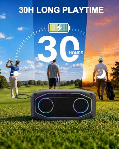 Qozybuds Magnetic Golf Speaker, 30W Portable Bluetooth 6.0 Golf Cart Speaker, IPX6 Waterproof, 30H Playtime, TWS Stereo, RGB Light, Shockproof Outdoor Speaker for Golf, Camping & Gifts in Kuwait