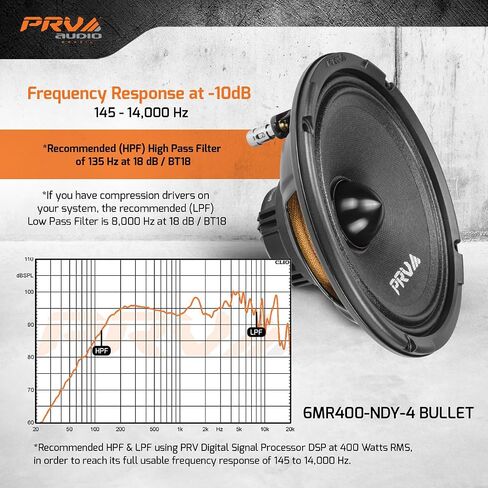PRV AUDIO 6.5 Inch Midrange Neodymium Speaker 400 Watts RMS 4 Ohm Pair 6MR400-NDY-4 Bullet, High Performance Car Audio Loudspeaker High Output Sound, Black Bullet Neo Mid (2 Speakers) in Kuwait