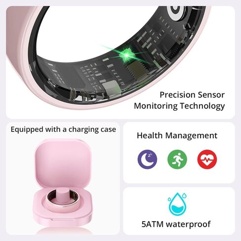 Smart Ring for Women, Health Tracker & 5ATM, COLMI R02. (Pink Ceramic, 8#) in Saudi Arabia