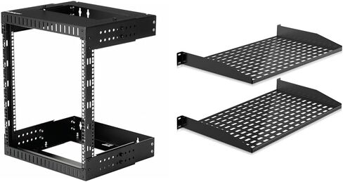 StarTech.com 2-Post 12U Heavy-Duty Wall Mount Network Rack, 19" Open Frame Server Rack & Pyle 2-Pc 1U Server Rack Shelf, Vented Shelves for Good Air Circulation, Cantilever Mount in Kuwait