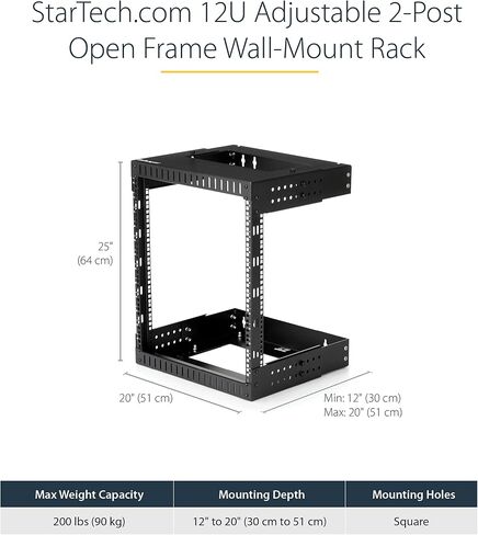 StarTech.com 2-Post 12U Heavy-Duty Wall Mount Network Rack, 19" Open Frame Server Rack & Pyle 2-Pc 1U Server Rack Shelf, Vented Shelves for Good Air Circulation, Cantilever Mount in Kuwait