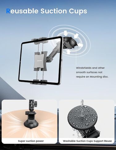 OHLPRO Tablet Holder for Car Dashboard Windshield, Long Arm iPad Holder for Car with 80mm Suction Cup, Tablet Mount for Truck SUV Semi, Fits 4.7-13" iPad Pro Air Mini Galaxy, Road Trip Essentials in Kuwait