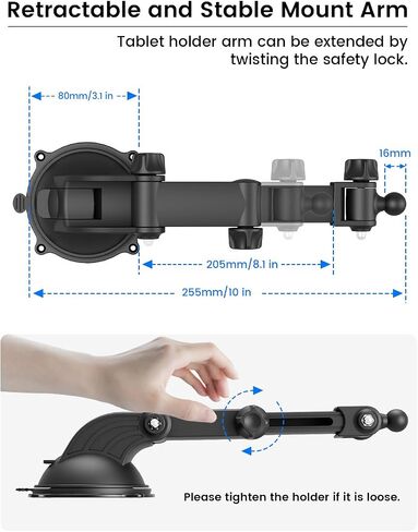OHLPRO Tablet Holder for Car Dashboard Windshield, Long Arm iPad Holder for Car with 80mm Suction Cup, Tablet Mount for Truck SUV Semi, Fits 4.7-13" iPad Pro Air Mini Galaxy, Road Trip Essentials in Kuwait
