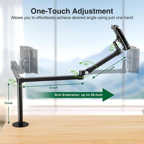 elitehood Long Arm iPad Desk Mount with Grommet Mounting Base, Heavy Duty Aluminum Tablet Holder for Desk, Swivel Arm Mount for iPad Pro 13/12.9 Air Mini, iPhone and 4.7-13in Tablets in Saudi Arabia