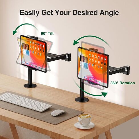 elitehood Long Arm iPad Desk Mount with Grommet Mounting Base, Heavy Duty Aluminum Tablet Holder for Desk, Swivel Arm Mount for iPad Pro 13/12.9 Air Mini, iPhone and 4.7-13in Tablets in Saudi Arabia