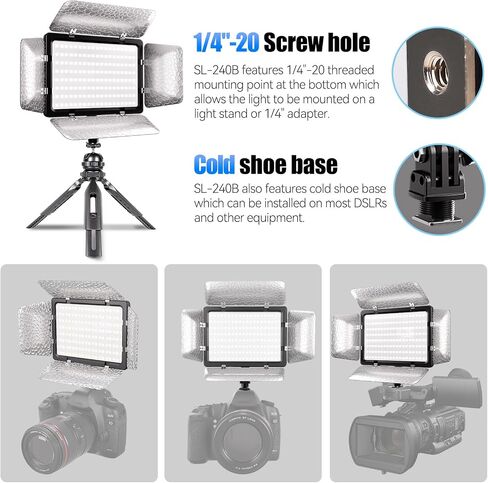 Mettlelite SL240B LED Video Light with Barndoor & Mini Tripod, Ultra Bright Bi-Color Panel, Dimmable 3200K-5600K CRI 95+, Portable Studio Lighting Kit for Photography, Video & Live Streaming in Kuwait