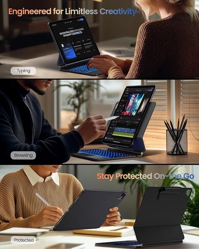 typecase Edge+ Keyboard Case for iPad Pro 13-inch (M5/M4) 2025/2024,Black Keyboard with Litchi Grain Protective Case,Portrait & Typing Modes,Built-in Trackpad,11-Color Backlight,Magnetic Stand in Saudi Arabia