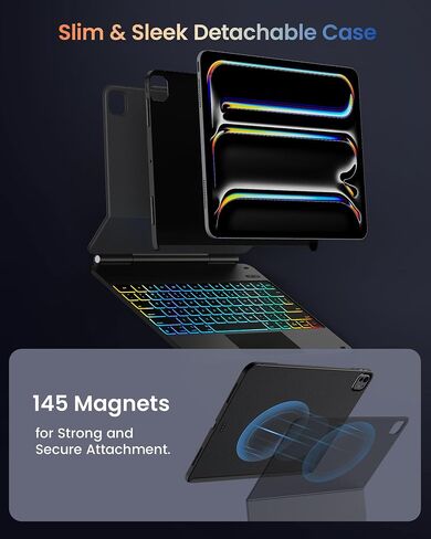 typecase Edge+ Keyboard Case for iPad Pro 13-inch (M5/M4) 2025/2024,Black Keyboard with Litchi Grain Protective Case,Portrait & Typing Modes,Built-in Trackpad,11-Color Backlight,Magnetic Stand in Saudi Arabia