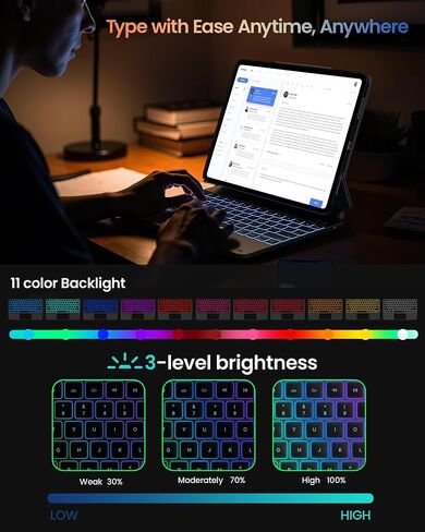 typecase Edge+ Keyboard Case for iPad Pro 13-inch (M5/M4) 2025/2024,Black Keyboard with Litchi Grain Protective Case,Portrait & Typing Modes,Built-in Trackpad,11-Color Backlight,Magnetic Stand in Saudi Arabia