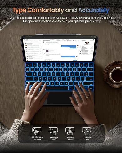 typecase Edge+ Keyboard Case for iPad Pro 13-inch (M5/M4) 2025/2024,Black Keyboard with Litchi Grain Protective Case,Portrait & Typing Modes,Built-in Trackpad,11-Color Backlight,Magnetic Stand in Saudi Arabia