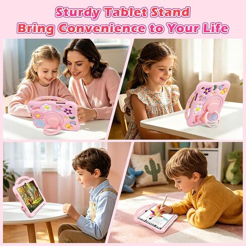 حافظة لهاتف Samsung Galaxy Tab A9 Plus/للكمبيوتر اللوحي A11+ Plus مقاس 11 بوصة للأطفال والبنات غطاء واقٍ متين من السيليكون مقاوم للصدمات مع حامل قلم رصاص وحامل دوار لجهاز Tab A9+/ A11+ حافظة للنساء، وردي in Kuwait