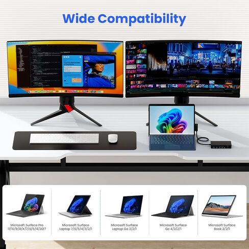 Surface Docking Station, 4K@60Hz Triple Display via HDMI, DP & USB C, 12-in-1 with 120W Power Adapter for Surface Laptop 5/4/3 & Surface Pro 11/10/9/8/7/X, Surface Go/Book in Kuwait
