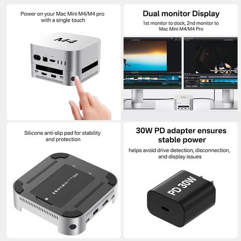 ACASIS Used Mac mini M4 Dock & Stand with Dual-Bay NVMe SSD Enclosure, Aluminum HDMI Hub for Mac mini M4 and M4 Pro 2024, 4K60Hz HDMI,4 X 10G USB A, PD 30W in Kuwait