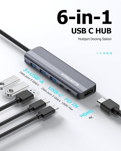 USB C Hub HDMI Multiport Adapter Dongles for MacBook Pro/Air Mac iPad Laptop, Tpye C Multiple Dock with 4k@30Hz HDMI, USB A 3.0, USB C 3.0, 100W Pass Through Charging in Kuwait