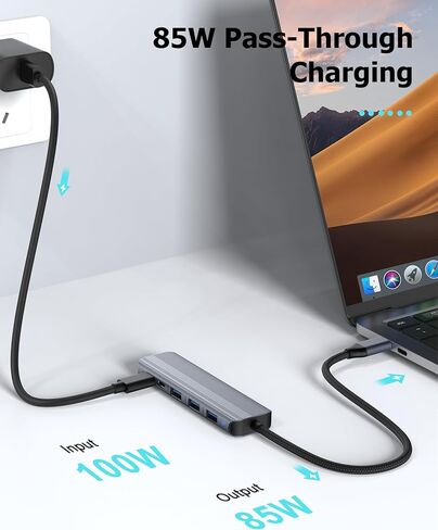 USB C Hub HDMI Multiport Adapter Dongles for MacBook Pro/Air Mac iPad Laptop, Tpye C Multiple Dock with 4k@30Hz HDMI, USB A 3.0, USB C 3.0, 100W Pass Through Charging in Kuwait