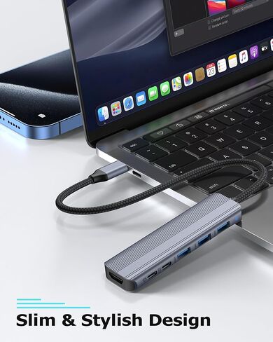 USB C Hub HDMI Multiport Adapter Dongles for MacBook Pro/Air Mac iPad Laptop, Tpye C Multiple Dock with 4k@30Hz HDMI, USB A 3.0, USB C 3.0, 100W Pass Through Charging in Kuwait