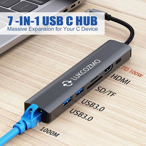 محطة إرساء محور USB C 7 في 1 مع منفذ HDMI 4K وإيثرنت 100 وات PD in Kuwait