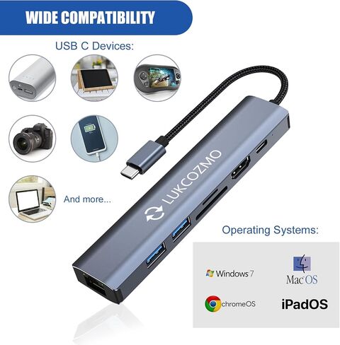 محطة إرساء محور USB C 7 في 1 مع منفذ HDMI 4K وإيثرنت 100 وات PD in Kuwait