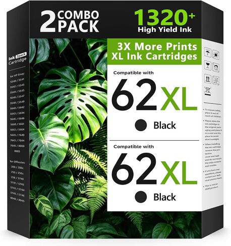62XL Ink Cartridges Black for HP Ink 62 Black for HP 62XL Black Ink 2 Pack in Kuwait