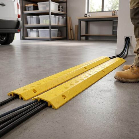 Diydeg Heavy Duty Cable Protector, Rubber Cord Cover with Spacious Channel Modular Interlocking System Weather Proof Surface, Sturdy Wire Protection Ramp for Driveway Sidewalk Garage in Kuwait