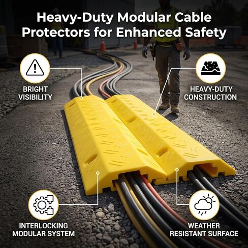 Diydeg Heavy Duty Cable Protector, Rubber Cord Cover with Spacious Channel Modular Interlocking System Weather Proof Surface, Sturdy Wire Protection Ramp for Driveway Sidewalk Garage in Kuwait